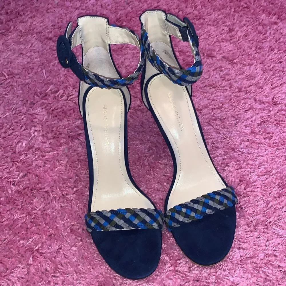 Marc Fisher Blue Suede Checkered Heels Size 8